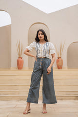 White Embroidered Crop Top with Grey Wide-Leg Pants-P1260GREY