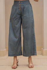White Embroidered Crop Top with Grey Wide-Leg Pants-P1260GREY