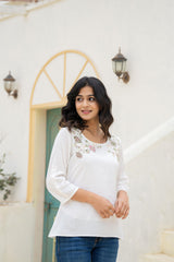 White Solid Viscose Tunic With Thread Work