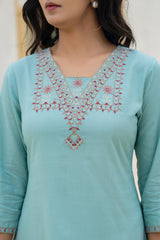 Aqua Solid  Viscose Tunic With Thread Work
