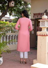Onion Pink Embroidered Viscose Kurta with Sequins & Cotton Lace-P1289ONIONPINK_ON