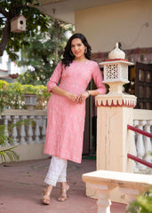 Onion Pink Embroidered Viscose Kurta with Sequins & Cotton Lace-P1289ONIONPINK_ON