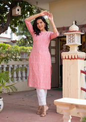 Onion Pink Embroidered Viscose Kurta with Sequins & Cotton Lace-P1289ONIONPINK_ON