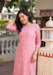 Onion Pink Embroidered Viscose Kurta with Sequins & Cotton Lace-P1289ONIONPINK_ON