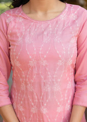 Onion Pink Embroidered Viscose Kurta with Sequins & Cotton Lace-P1289ONIONPINK_ON