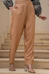 Women Dark Beige Viscose Solid Straight Pant-P1290BEIGE_ON