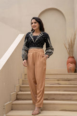 Women Dark Beige Viscose Solid Straight Pant-P1290BEIGE_ON