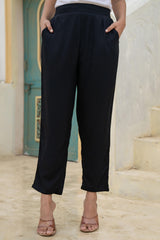 Women Black Viscose Solid Straight Pant-P1290BLACK_ON