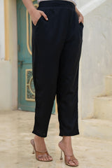 Women Black Viscose Solid Straight Pant-P1290BLACK_ON