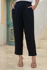 Women Black Viscose Solid Straight Pant-P1290BLACK_ON