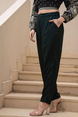Women Bottlegreen Viscose Solid Straight Pant-P1290BOTTLEGREEN_ON