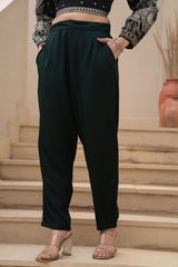 Women Bottlegreen Viscose Solid Straight Pant-P1290BOTTLEGREEN_ON