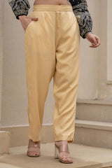 Women Gold Viscose Solid Straight Pant-P1290GOLD_ON