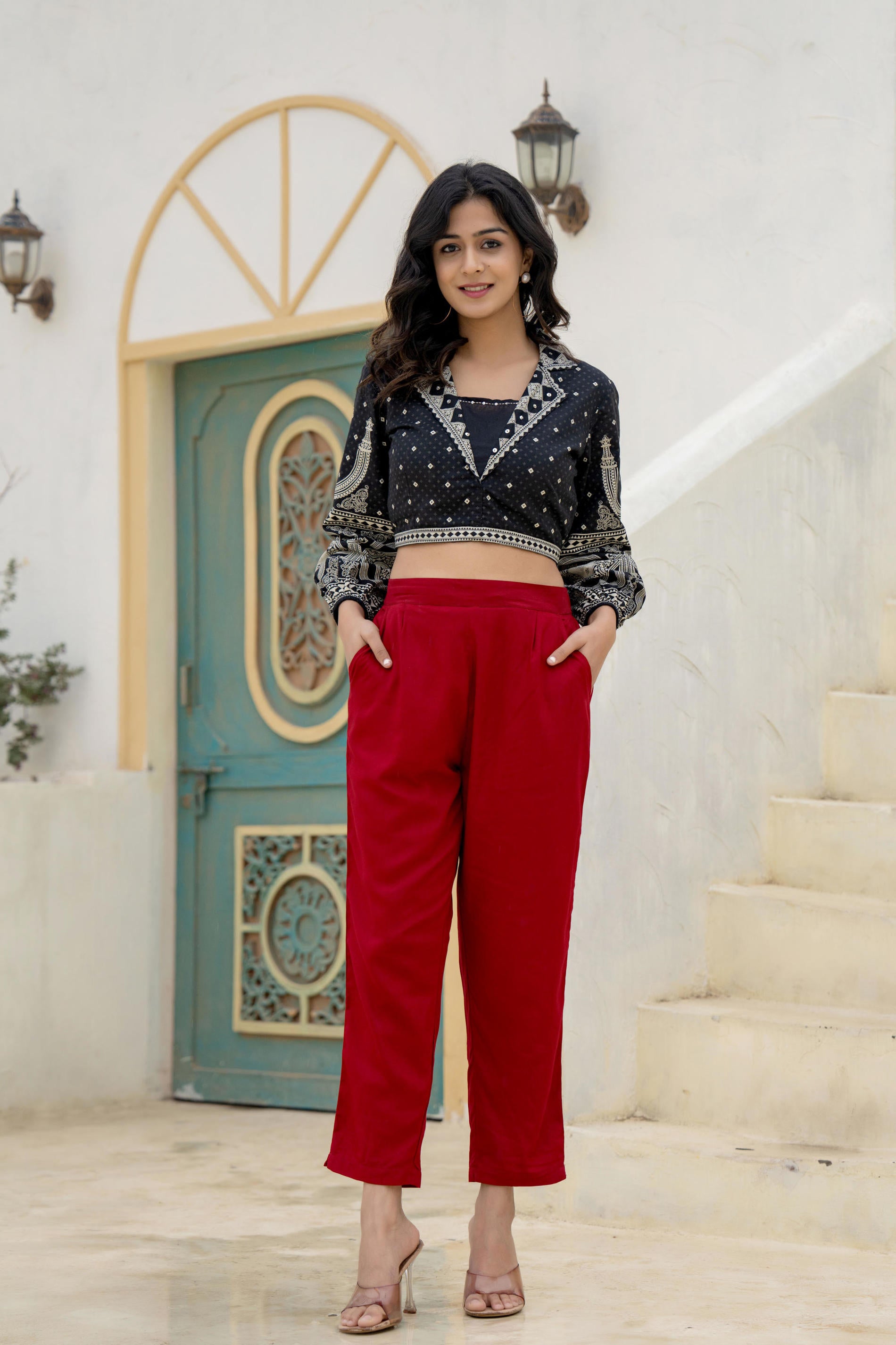 Women Maroon Viscose Solid Straight Pant