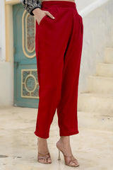 Women Maroon Viscose Solid Straight Pant-P1290MAROON_ON