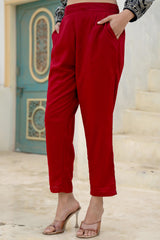 Women Maroon Viscose Solid Straight Pant-P1290MAROON_ON