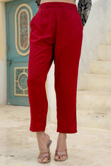 Women Maroon Viscose Solid Straight Pant-P1290MAROON_ON