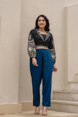 Women Navy Viscose Solid Straight Pant-P1290NAVY_ON