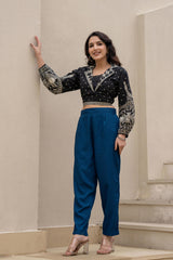 Women Navy Viscose Solid Straight Pant-P1290NAVY_ON