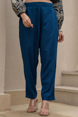 Women Navy Viscose Solid Straight Pant-P1290NAVY_ON