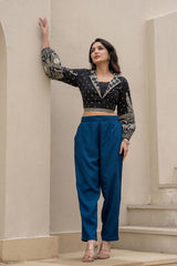 Women Navy Viscose Solid Straight Pant-P1290NAVY_ON