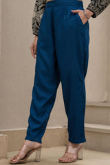 Women Navy Viscose Solid Straight Pant-P1290NAVY_ON