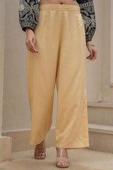 Women Gold Viscose Solid Wide Palazzo-P1291GOLD_ON