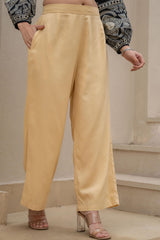 Women Gold Viscose Solid Wide Palazzo-P1291GOLD_ON