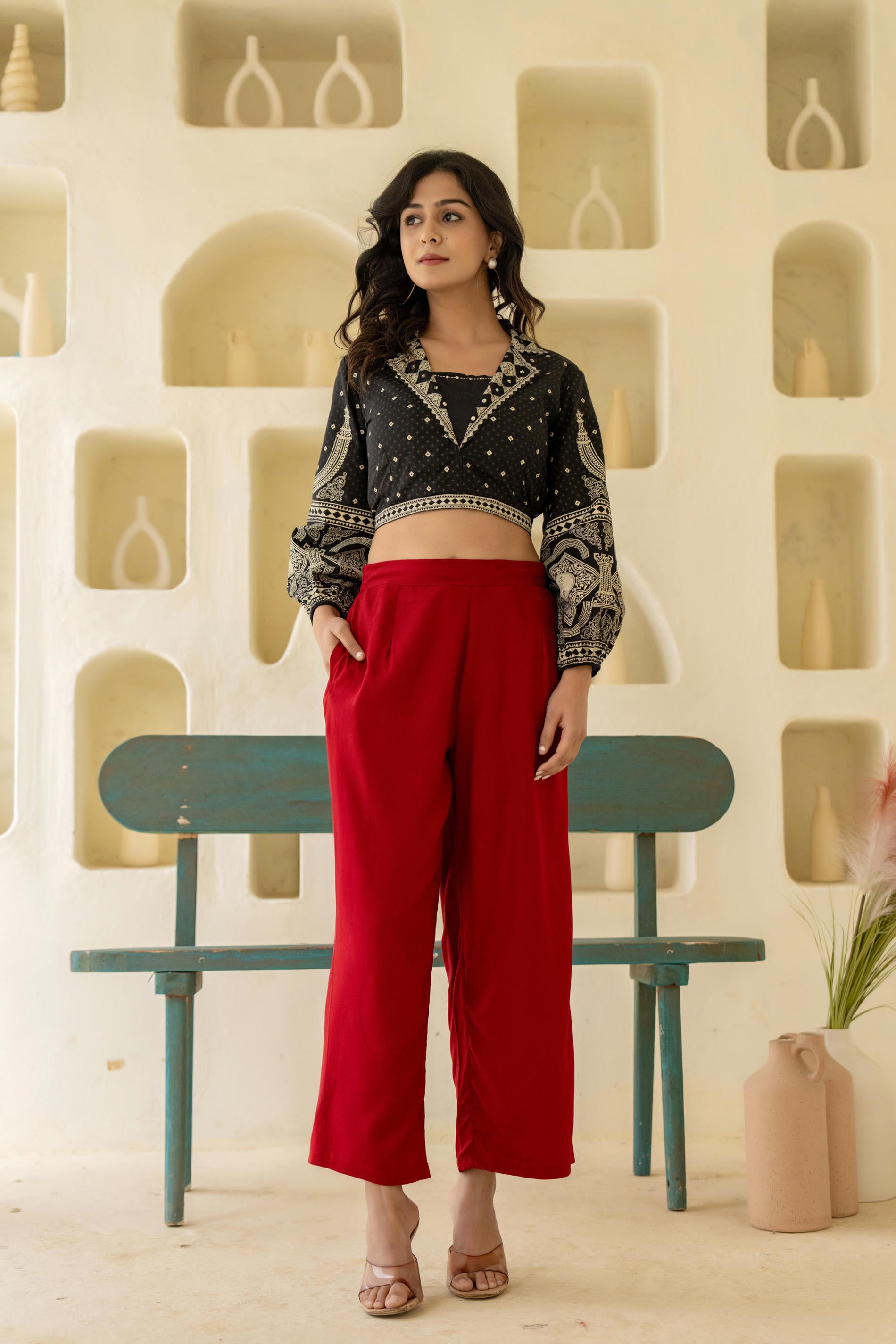 Women Maroon Viscose Solid Wide Palazzo