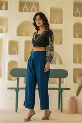 Women Navy Viscose Solid Wide Palazzo-P1291NAVY_ON