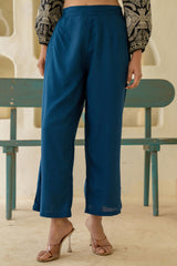 Women Navy Viscose Solid Wide Palazzo-P1291NAVY_ON