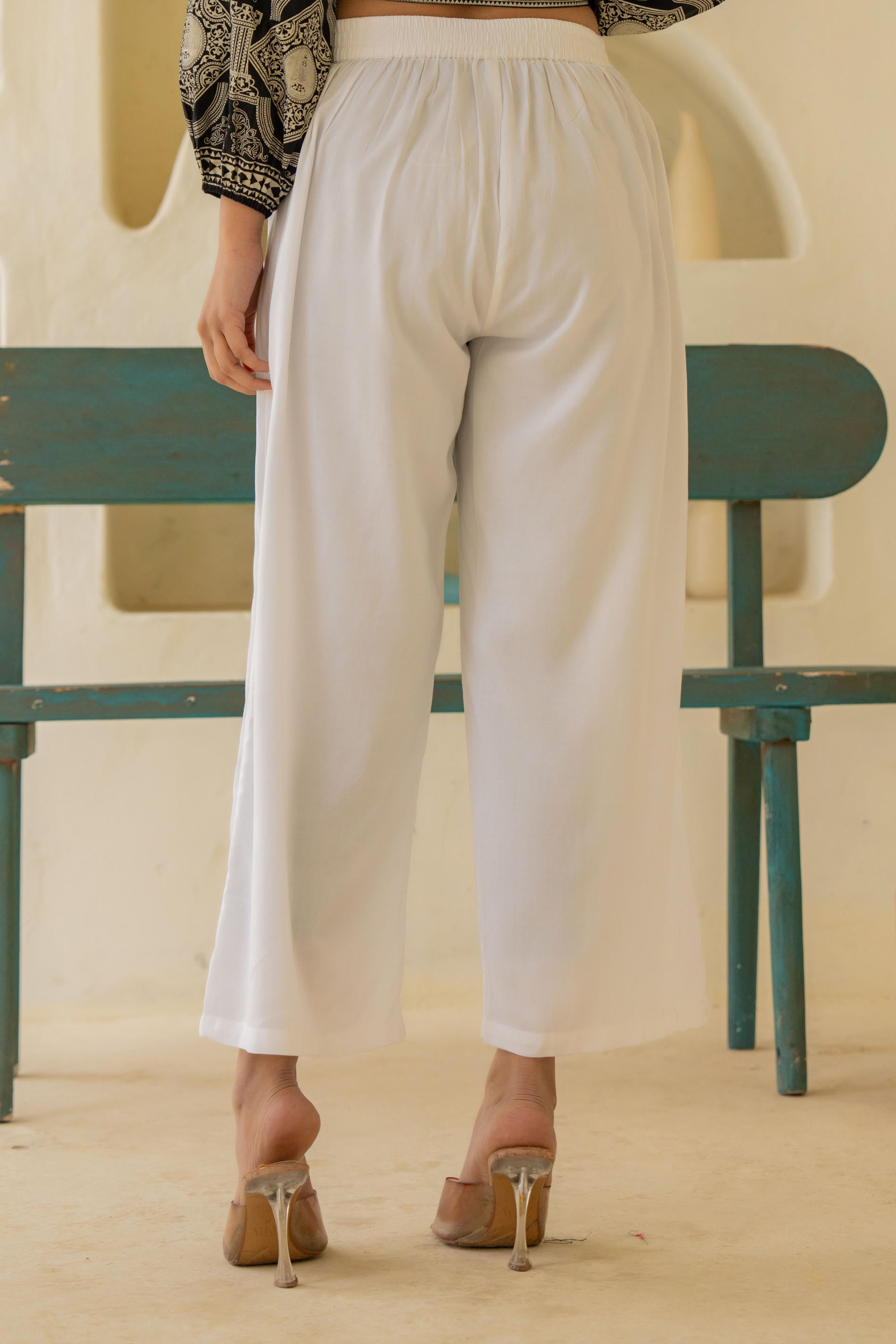 Solid White High-Waist Wide-Leg Palazzo Pants-P1291WHITE
