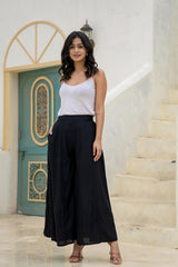 Women Black Viscose Solid Flared Palazzo-P1292BLACK_ON