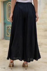 Women Black Viscose Solid Flared Palazzo-P1292BLACK_ON