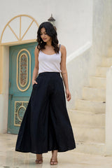 Women Black Viscose Solid Flared Palazzo-P1292BLACK_ON