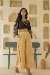 Women Gold Viscose Solid Flared Palazzo-P1292GOLD_ON