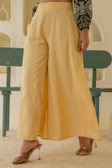 Women Gold Viscose Solid Flared Palazzo-P1292GOLD_ON