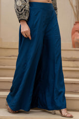 Women Navy Viscose Solid Flared Palazzo-P1292NAVY_ON