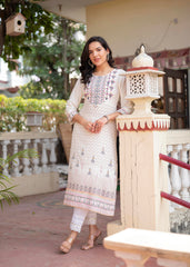 Women Offwhite Printed With Embroidered Straight Kurta-P1300OFFWHITE_ON