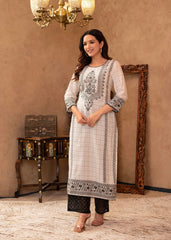 Black & White Ethnic Motif Printed Viscose Kurta with Cotton Lace & Sequins