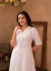 White Cotton Linen Pleated Kurta-Pant Set with Cotton Lace Detailing-P1304WHITE