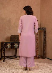 Lavender Floral Embroidered Cotton Kurta with Palazzo & Lace Work-P1307LAVENDER