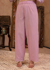 Lavender Floral Embroidered Cotton Kurta with Palazzo & Lace Work-P1307LAVENDER