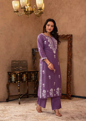 Purple Embroidered Cotton Kurta with Palazzo-P1308PURPLE