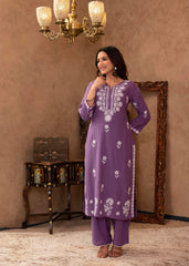 Purple Embroidered Cotton Kurta with Palazzo-P1308PURPLE