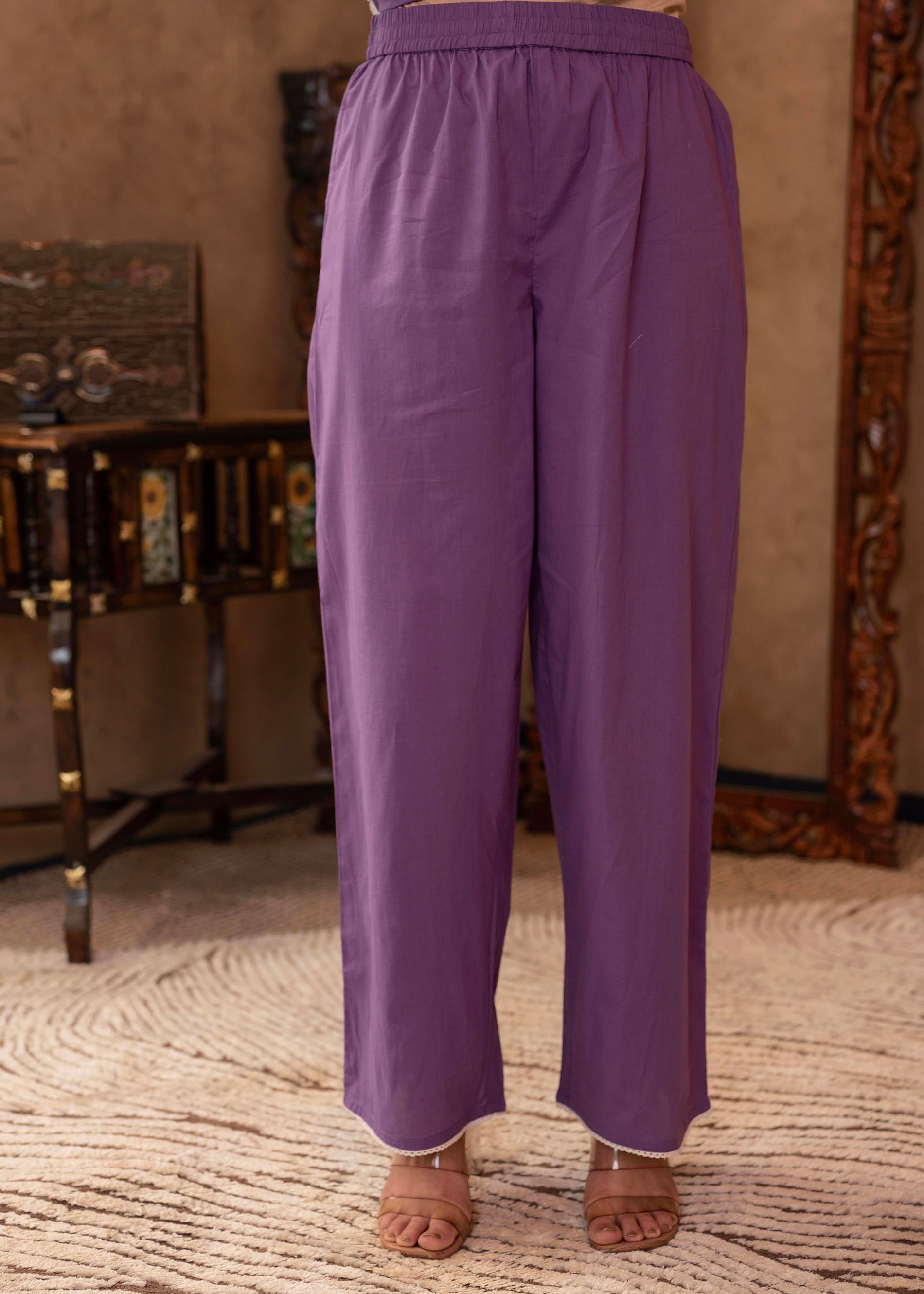 Purple Embroidered Cotton Kurta with Palazzo