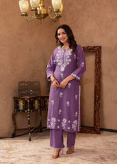 Purple Embroidered Cotton Kurta with Palazzo-P1308PURPLE