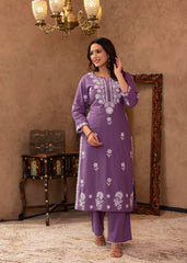 Purple Embroidered Cotton Kurta with Palazzo-P1308PURPLE