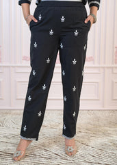 Black Cotton Embroidered Kurta-Pant Set with Thread Work & Buttons-P1309BLACK