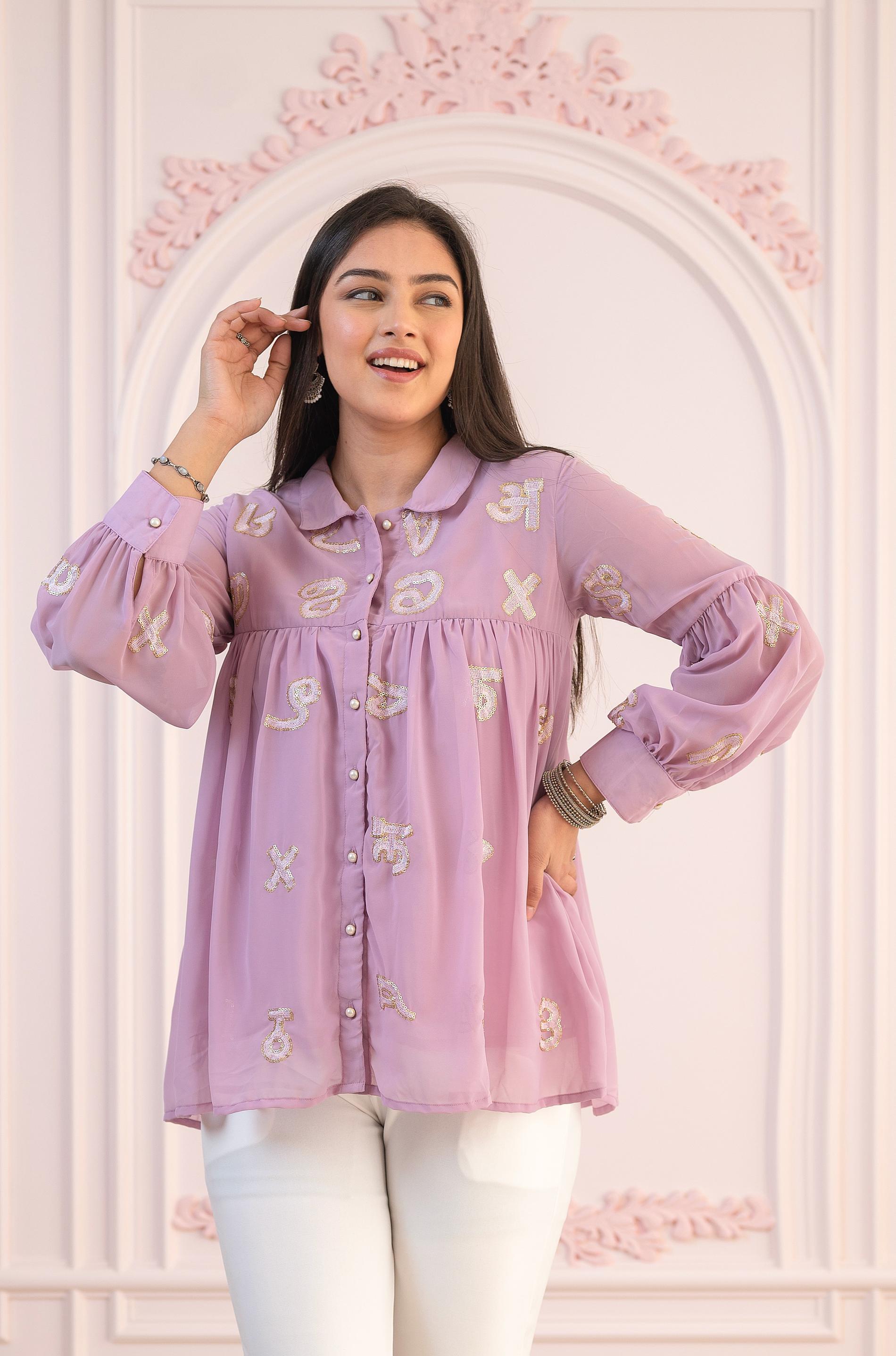 Lavender Embroidered Cotton Tunic Kurta | DesiQlo